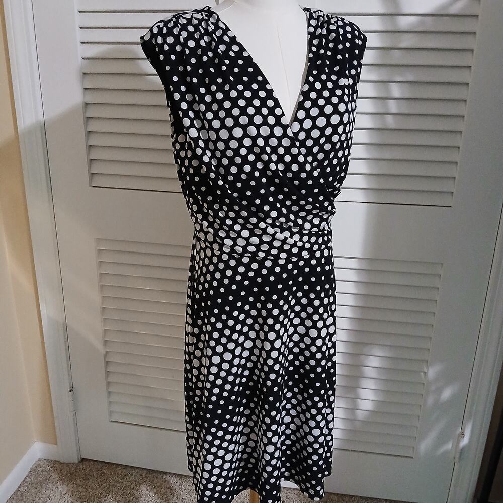 ALYX Limited Large gathered-sleeveless wrap-front black/white polka dot A Line